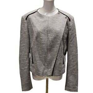 Hugo Boss Tweed Jacket‎ Size US 12 Womens Moto Cropped Lined Full Zip Gray Snap